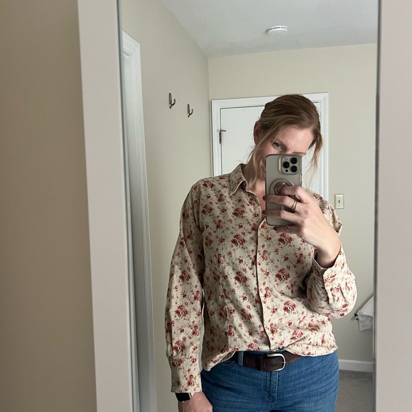 Vintage Tall Corduroy Eddie Bauer Button front shirt large Fits 12/14 Floral - Picture 4 of 15